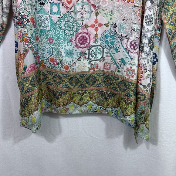 Johnny Was Signature Silk Colorful Abstract Patchwork Jessner Tunic Blouse Top M - Picture 12 of 15